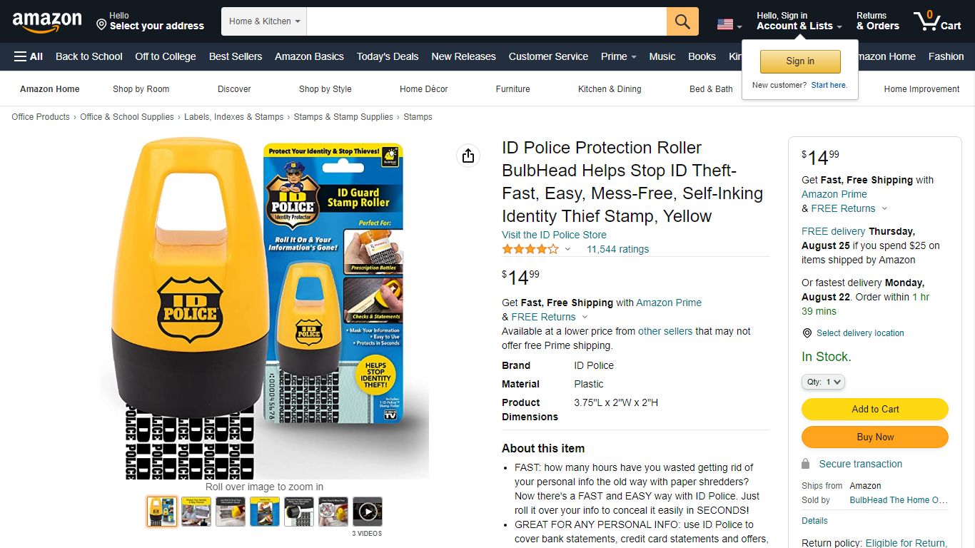 ID Police Protection Roller BulbHead Helps Stop ID Theft-Fast, Easy ...